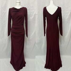 Betsy & Adam Burgundy Long Sleeve Gown